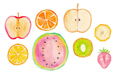 Watercolor Fruit Slice Set– Citrus, Apple, Kiwi, Watermelon, Strawberry