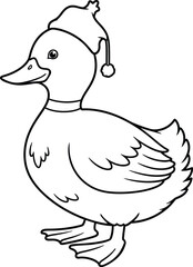 Festive Duck in Winter Hat Line Art Illustration
