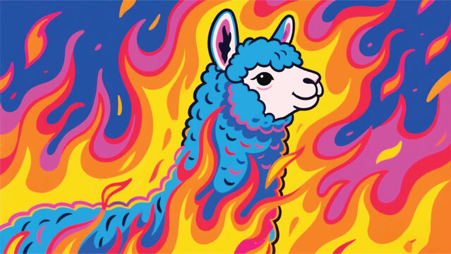 Ilama With Burning Fire Illustrator Artwork Banner Background Design Template 