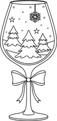 Festive Christmas Wine Glass with Winter Wonderland Outline