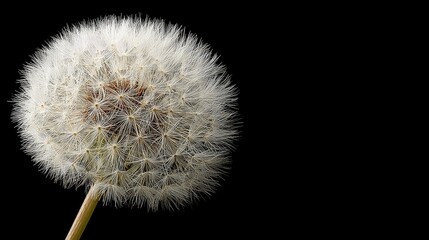 Close-up View of a Dandelion Seed Head with Delicate White Fluff Against a Dark Background