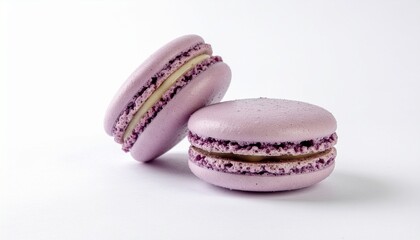 Two Purple Macarons on White Background Minimal Dessert Concept