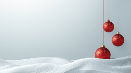 Minimalist Christmas Background Red Gold Baubles on White Fabric - Festive Winter Celebration Banner Design