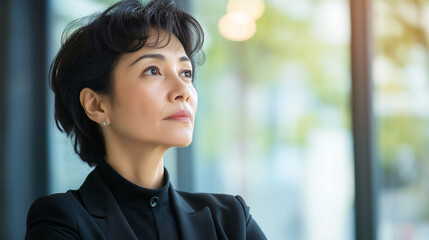 Confident Asian female entrepreneur embodying professionalism and creativity