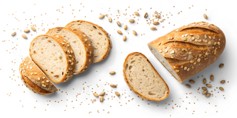 Fresh sliced wheat bread isolated on white or transparent background