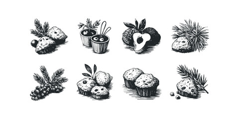 Assortment of Baked Goods and Fruit Sketches