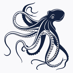 Illustration of a dark blue octopus with tentacles