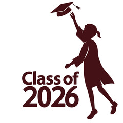Silhouette of a graduate girl throwing cap with class of 2026