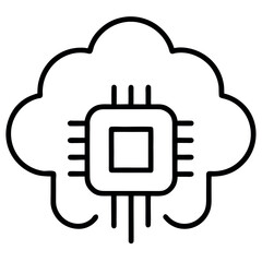 Cloud Computing Chip Vector Icon, Outline Line Style, Isolated on White Background