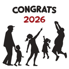Family celebrating in 2026 silhouette