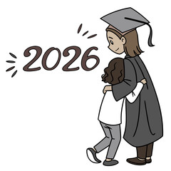 Class of 2026 graduation celebration with graduate hugging child