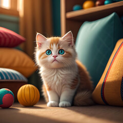 Adorable Orange and White Kitten with Blue Eyes