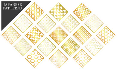 金色の菱形のフレームの和柄バリエーションセット
