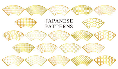 金色の扇形のフレームの和柄模様セット
