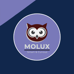 Minimalist Cartoon Owl Character Logo for Molux Brand.eps