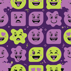 Fototapeta premium Playful Cartoon Faces Grid Illustration in Bright Colors Seamless Pattern.eps