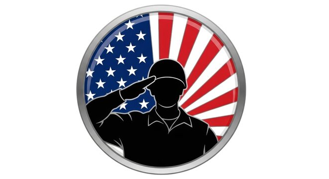 Saluting Soldier Silhouette with American Flag Design in Patriotic Emblem