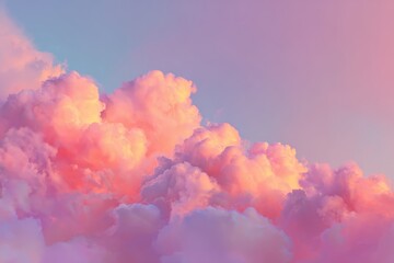 Fototapeta premium Pastel holographic gradient clouds float gently across a soft sky, creating a serene and whimsical atmosphere during the early morning hours