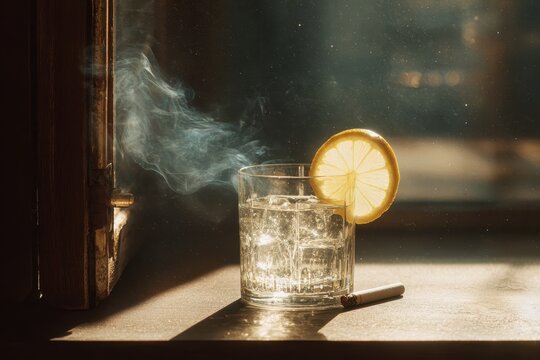 Exploring the Dry January Challenge with refreshing alcohol-free beverages and healthy choices at a tranquil location - Powered by Adobe