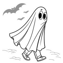 Ghost with bats, a spooky halloween illustration
