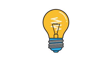 Vibrant yellow cartoon lightbulb symbolizing bright ideas, innovation, and creative solutions, standing out on a clean white background.