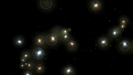 Golden glitter particles background with shining neon dust going up and light flare or glare overlay effect above for luxury premium Stars templates background - Powered by Adobe