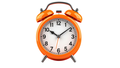 Shiny orange alarm clock displaying ten past two