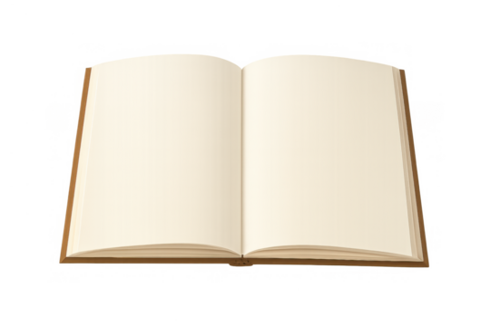 Open book with blank pages for custom text or design, education and literature learning concept on transparent background