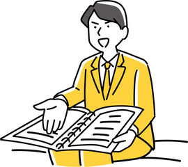 ファイルを指して説明する男性社員