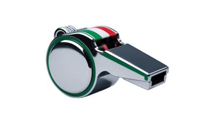 A close-up shot of a whistle featuring Italy's flag.