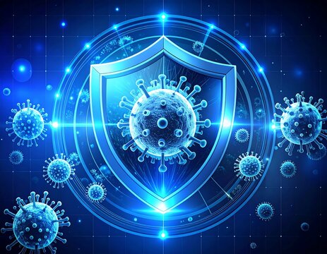 Immunity System and Cybersecurity Concept Visualizing a Robust Digital Shield Guarding Against Viral Attacks and Data Infections in a Network Environment