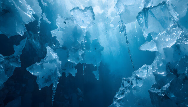 Blue ice texture with icicles and a cool underwater-inspired background