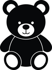 Teddy bear, cartoon toy, cute animal, black and white, vector outline, children’s icon, playful design, flat sketch, CAD drawing