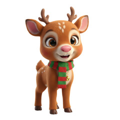 Obraz premium Adorable festive reindeer with scarf and bell, spreading Christmas cheer and holiday joy for children's books, greeting cards, and seasonal promotions