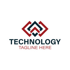 Unique Minimalist Technology Logo Design Stock Vector.
