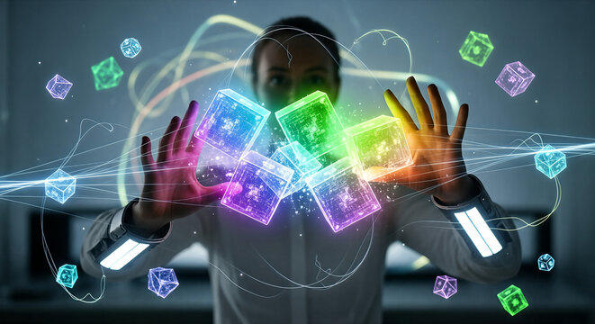Interacting with Holographic Cubes and Digital Light Streams.