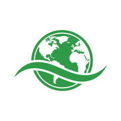 Obraz premium Green earth globe with ribbon symbolizing sustainability and global connection, vector art, symbolic Logo