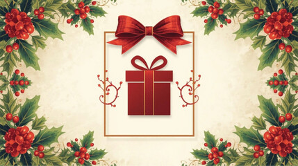 Christmas Gift Box with Golden Bow , Elegant Holiday Vector for Festive Greetings