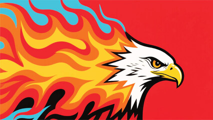 Eagle Head With Hot Burning Fire Illustrator Artwork Banner Background Design Template 
