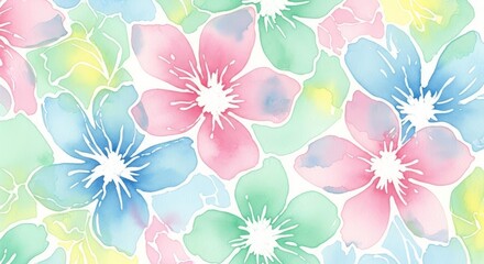 Soft Pastel Watercolor Flowers and Leaves Abstract Pattern