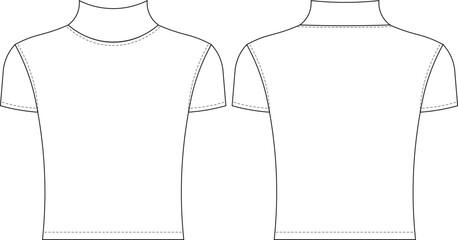 high neck turtleneck cap short sleeve fit elastic body con knitted blouse top template technical drawing flat sketch cad mockup fashion woman design style model  © sin
