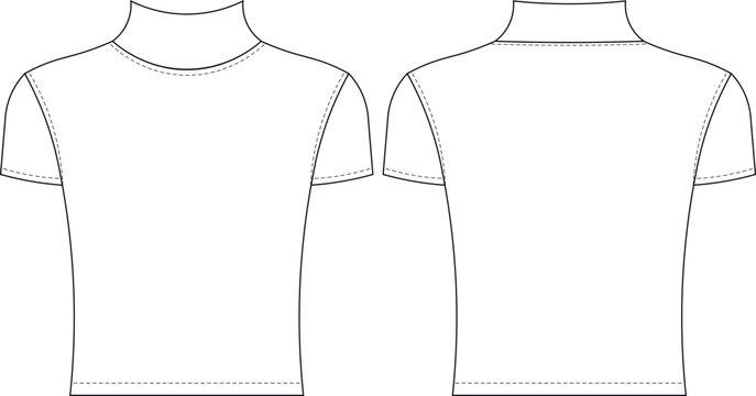 high neck turtleneck cap short sleeve fit elastic body con knitted blouse top template technical drawing flat sketch cad mockup fashion woman design style model 