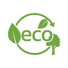 Green eco symbol with leaves and tree representing sustainability, vector art, symbolic Logo