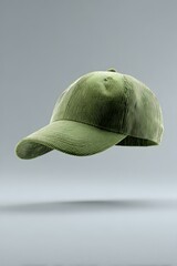 green corduroy baseball cap isolated on gray background