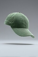 green corduroy baseball cap isolated on gray background