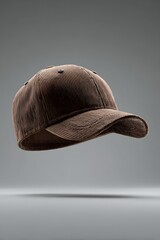 brown corduroy baseball cap isolated on gray background