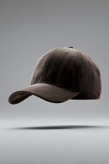 brown corduroy baseball cap isolated on gray background
