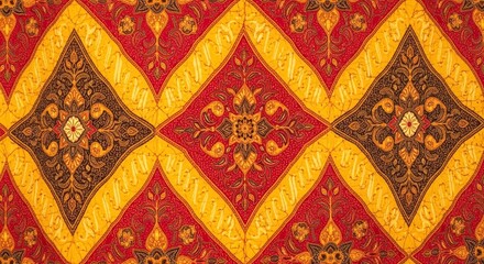 Vibrant Indonesian Batik Fabric with Traditional Floral and Geometric Patterns