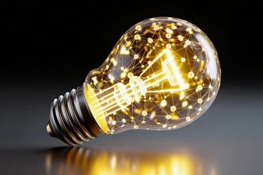 Illuminating Innovation: The lightbulb glows brightly, symbolizing a spark of ingenious inspiration, new ideas, and the power of knowledge and insight. 