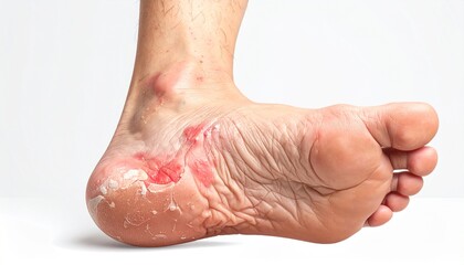 Fototapeta premium Foot with Skin Irritation and Blisters, close-up view showing foot skin issue
